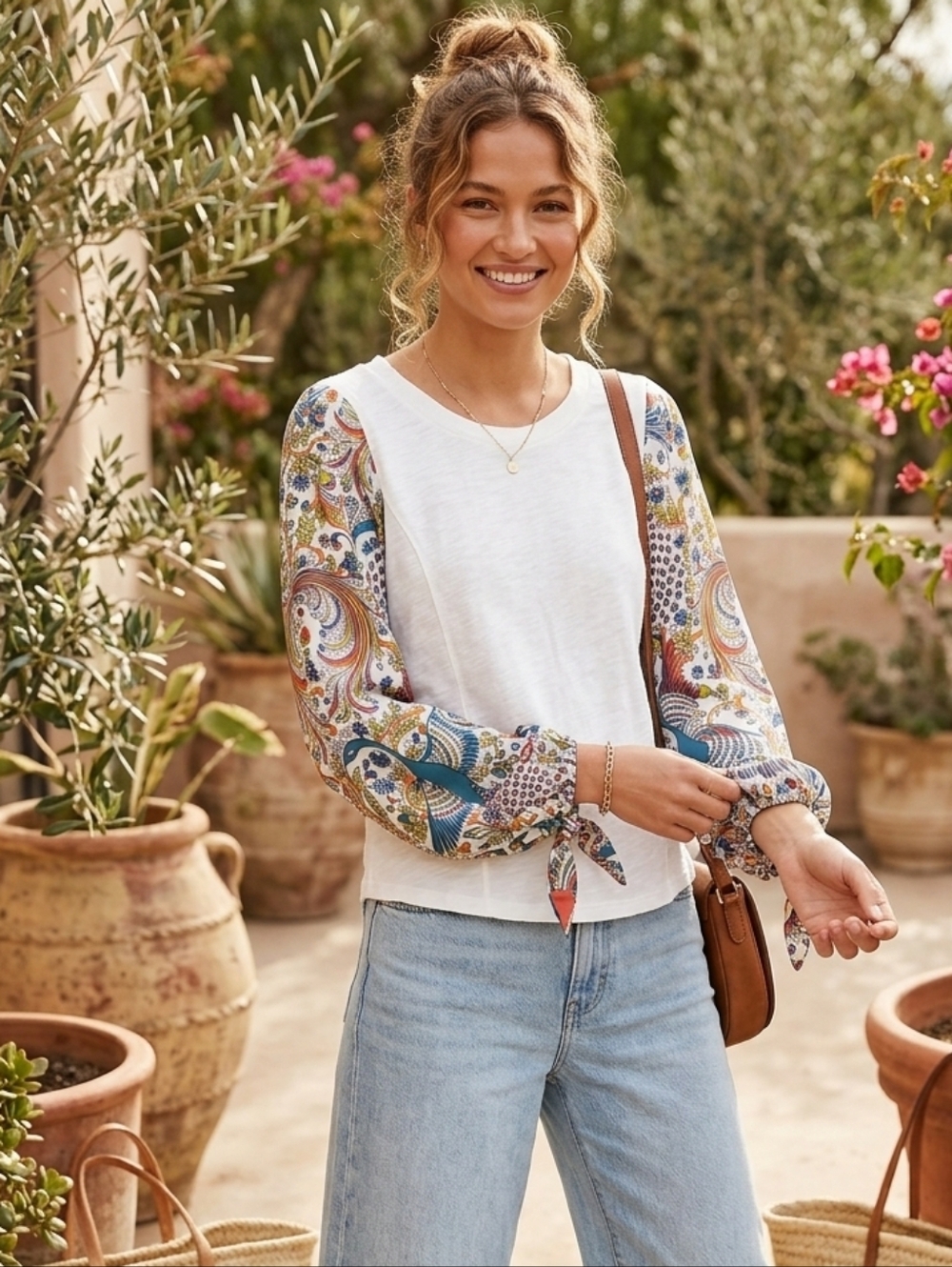 Anthropologie Akemi + Kin Maybelle Paisley Balloon Sleeve Tee Medium